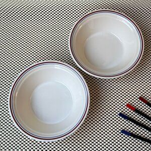 Corelle Vitrelle 2 Cereal Bowls Red & Blue Rim